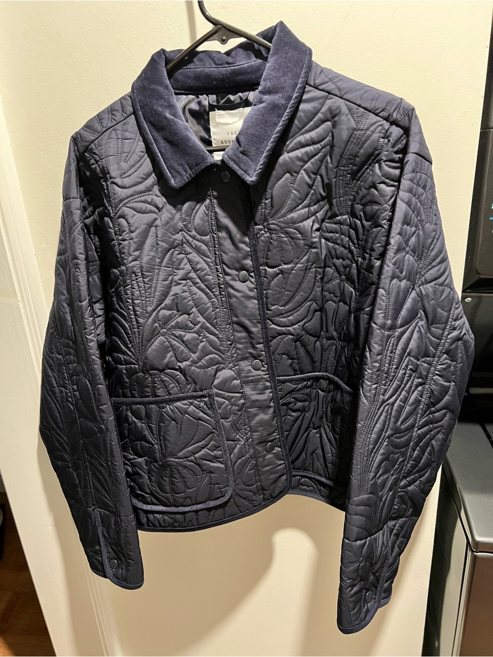 Quilted Navy Women's Jacket - Classic Collar